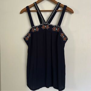 Xhilaration Navy Embroidered Tank Top Sexy Straps Size Medium